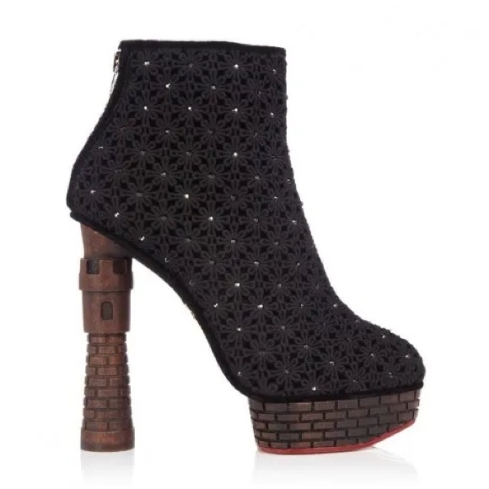 Charlotte Olympia Damsel in Distress Castle Tower Heel Crochet Platform Boots 38